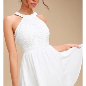 Lulus lovers Game White Lace Skater Dress